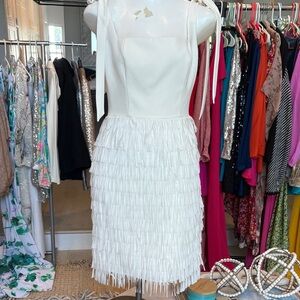 Aidan Mattox White Fringe Sheath Dress